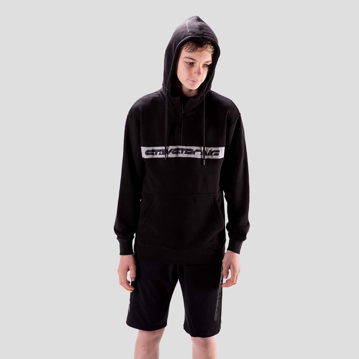 Stay Strong Cut Stripe 1/4 Zip Hoodie - Black/Grey