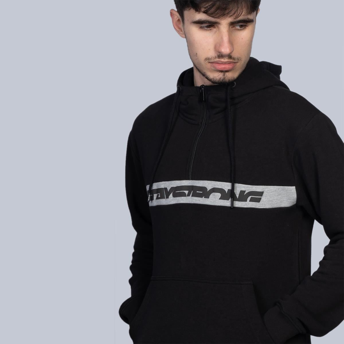 Stay Strong Cut Stripe 1/4 Zip Hoodie - Black/Grey