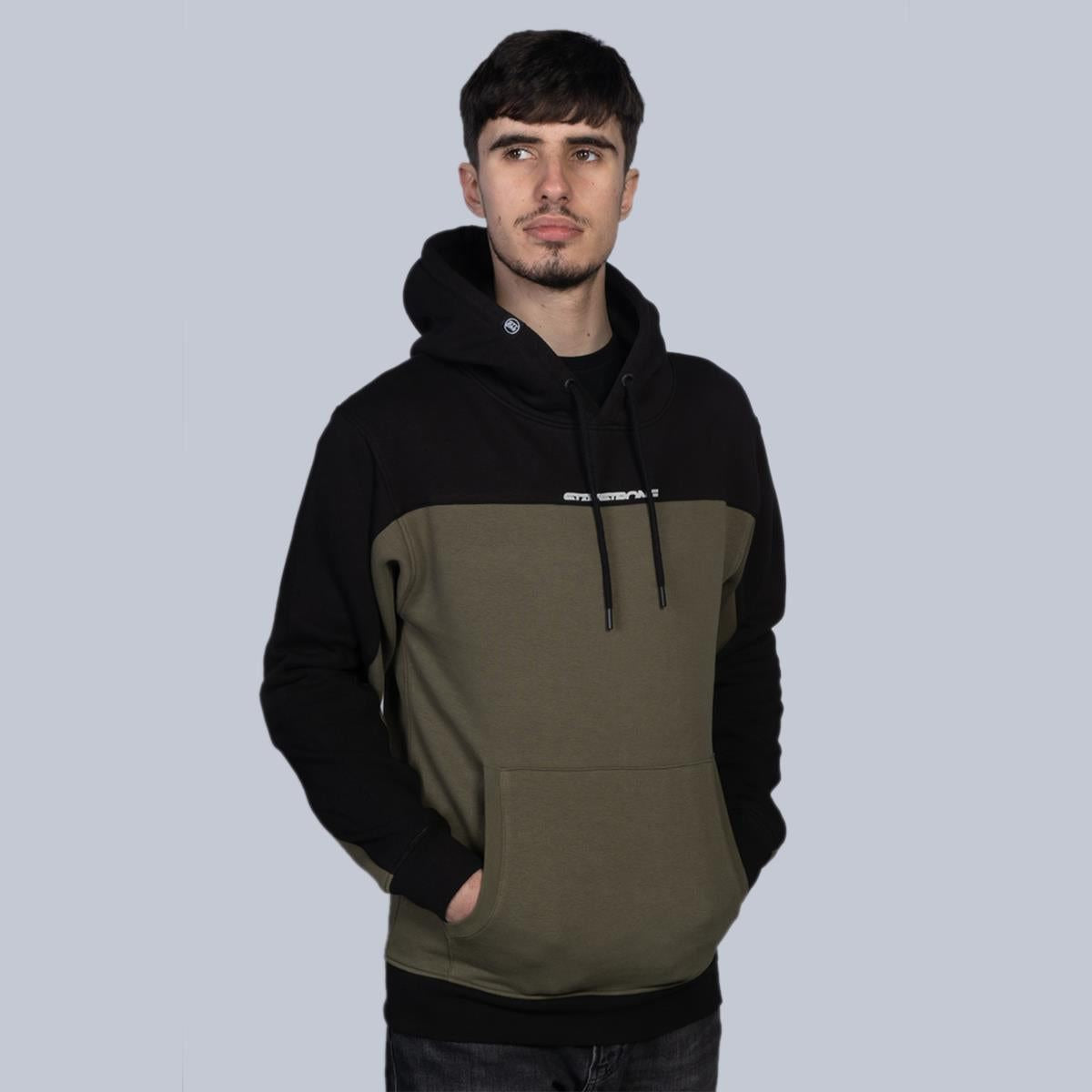 Stay Strong Cut Off Hoodie - Black/Olive