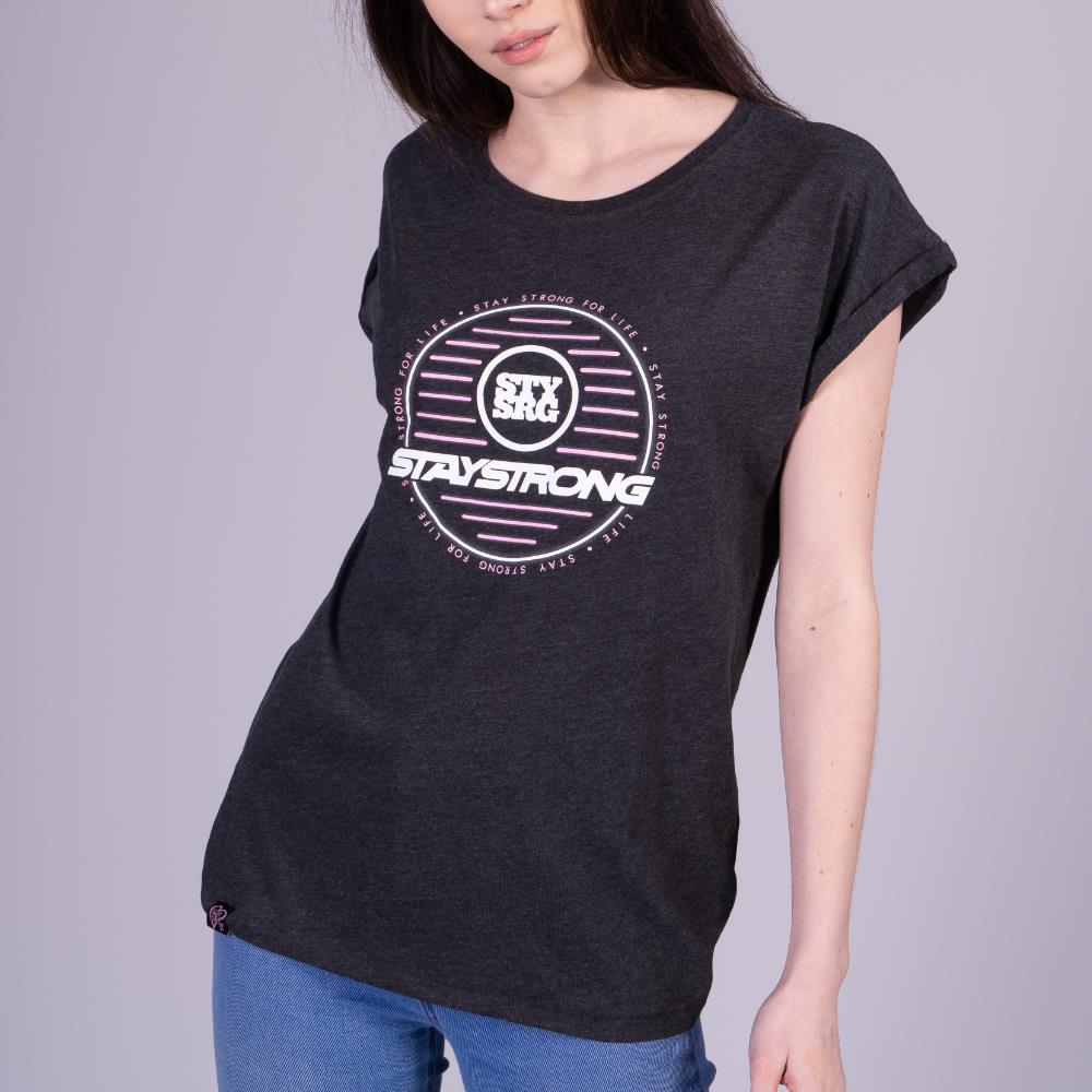 Stay Strong Neon Circle Womens T-Shirt - Charcoal