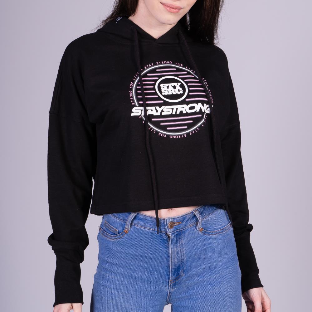 Stay Strong Neon Circle Womens Hoodie - Black